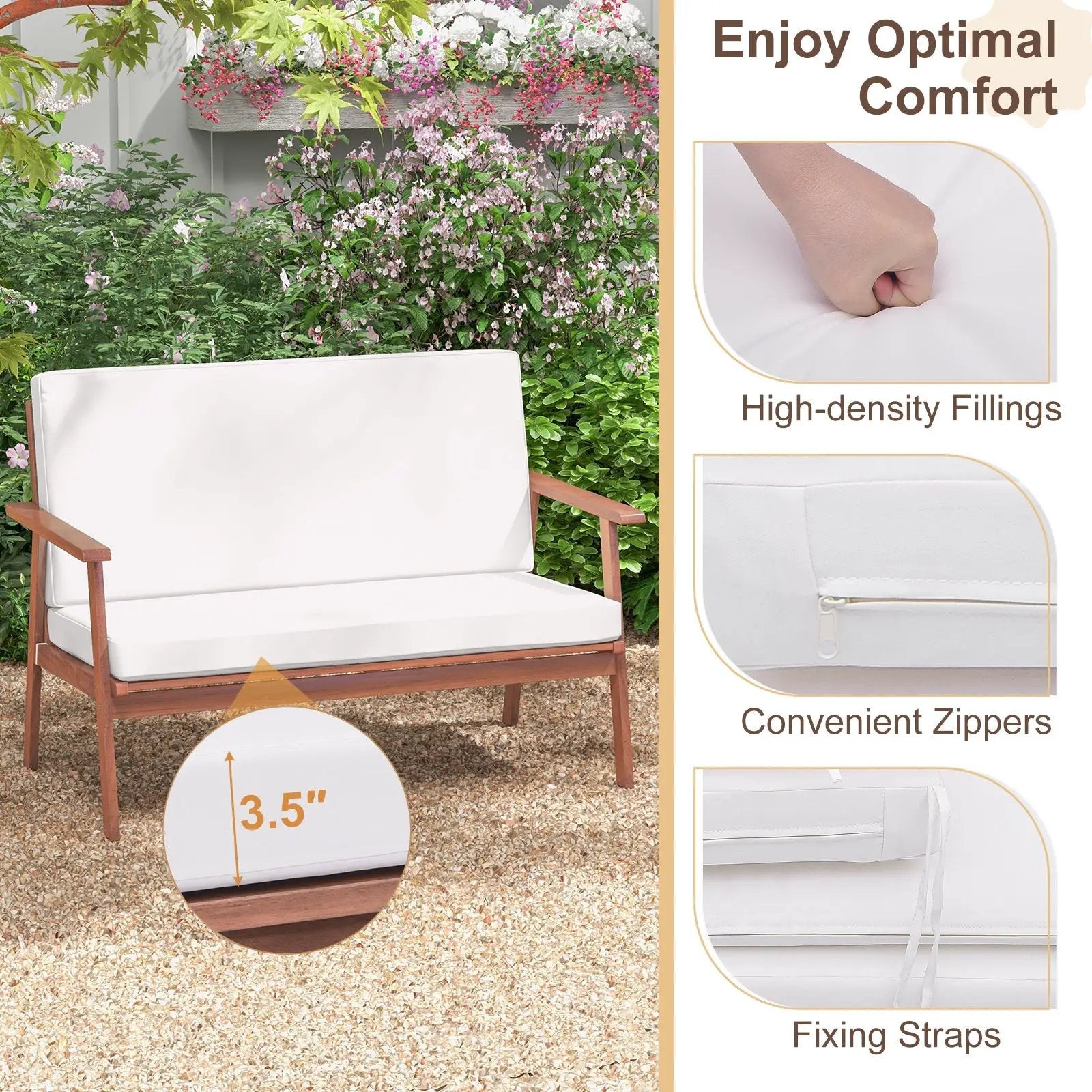 4 Piece Outdoor Acacia Wood Conversation Set with Soft Seat and Back Cushions by DirectDeals