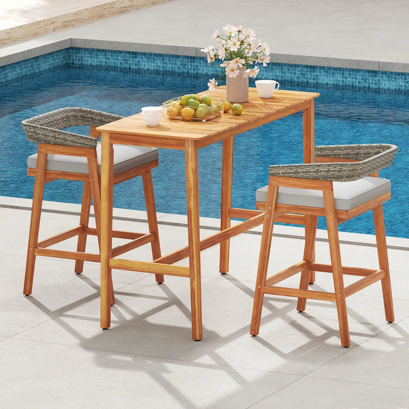 Acacia Wood Counter Height Table with Slatted Tabletop and Footrest Crossbar by DirectDeals