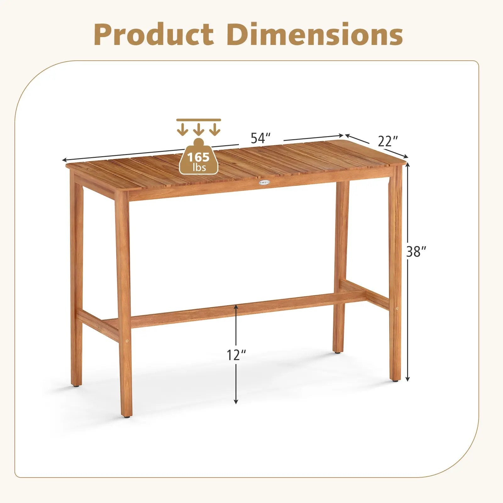 Acacia Wood Counter Height Table with Slatted Tabletop and Footrest Crossbar by DirectDeals