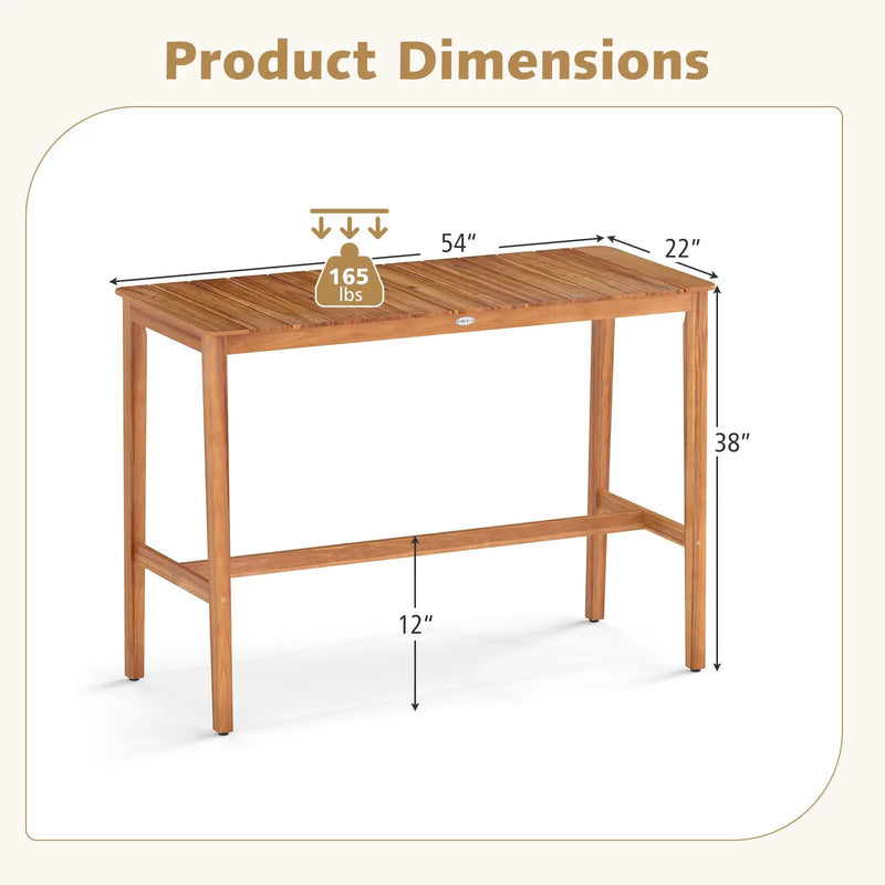 Acacia Wood Counter Height Table with Slatted Tabletop and Footrest Crossbar by DirectDeals