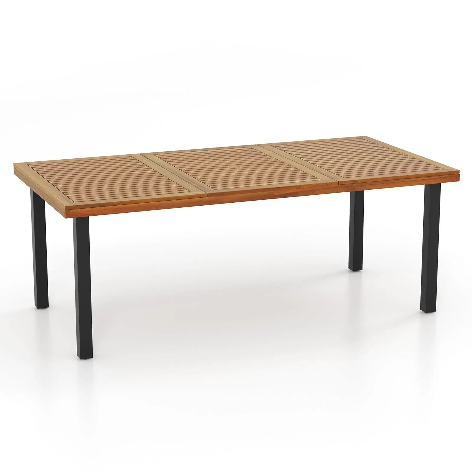 79 Inch Acacia Wood Dining Table 8-Person Patio Table with 1.9 Inch Umbrella Hole and Adjustable Foot Pads by DirectDeals
