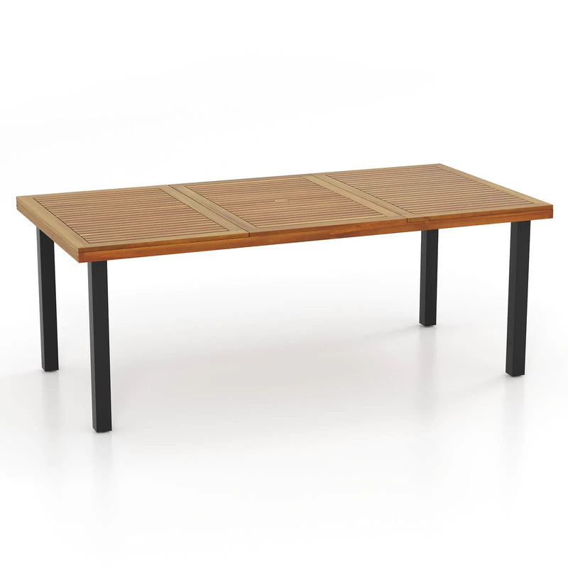 79 Inch Acacia Wood Dining Table 8-Person Patio Table with 1.9 Inch Umbrella Hole and Adjustable Foot Pads by DirectDeals