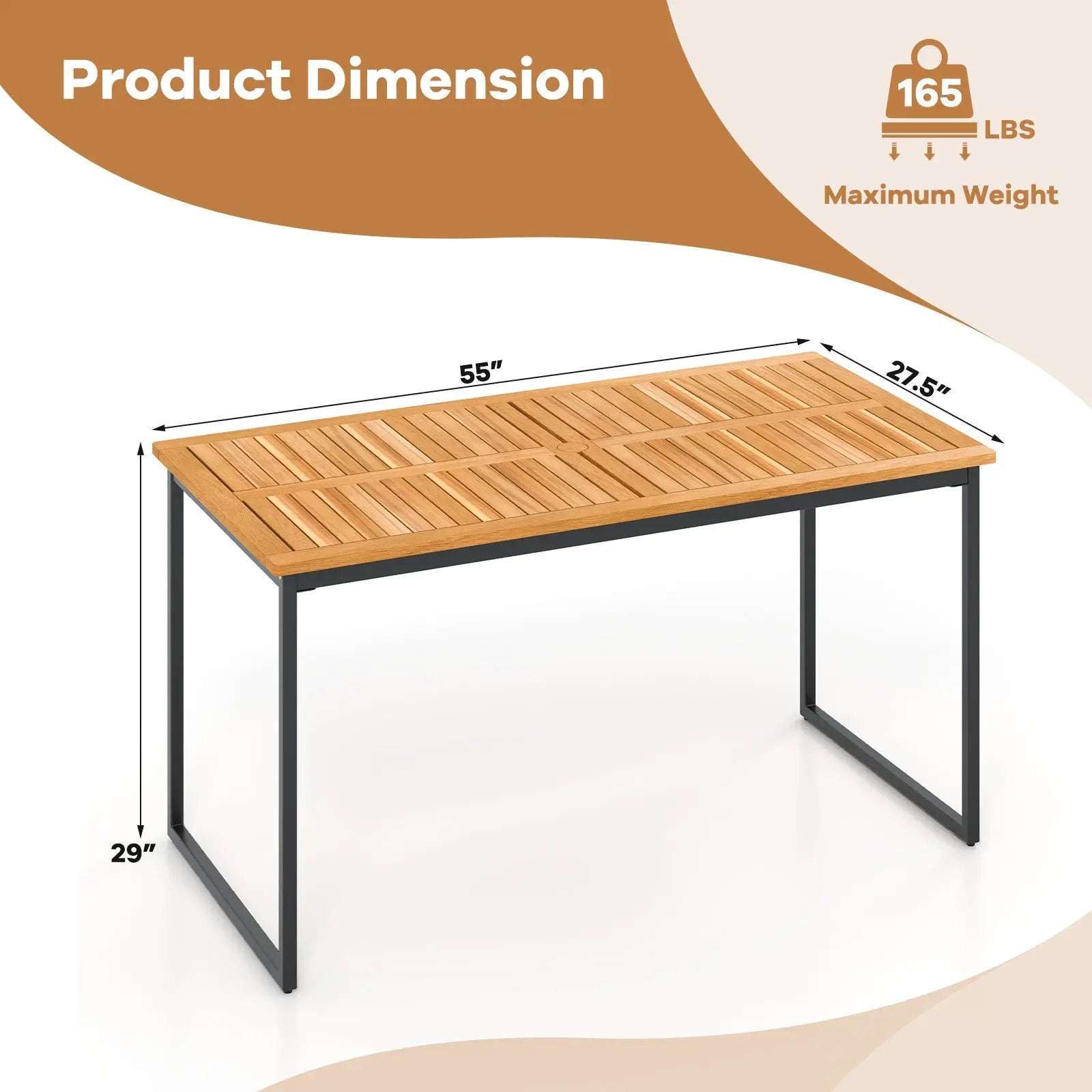 Acacia Wood Dining Table for 6 People with Slatted Tabletop and Umbrella Hole by DirectDeals