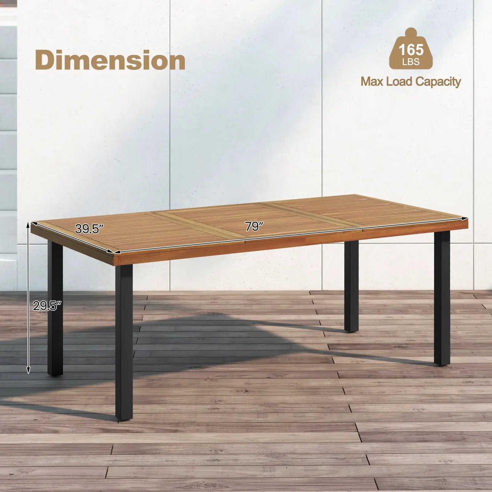 79 Inch Acacia Wood Dining Table 8-Person Patio Table with 1.9 Inch Umbrella Hole and Adjustable Foot Pads by DirectDeals