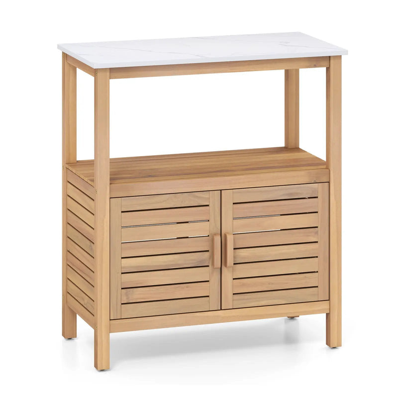 Outdoor Potting Bench Acacia Wood Garden Potting Table Planting Work Bench Station with Louvered Doors by DirectDeals