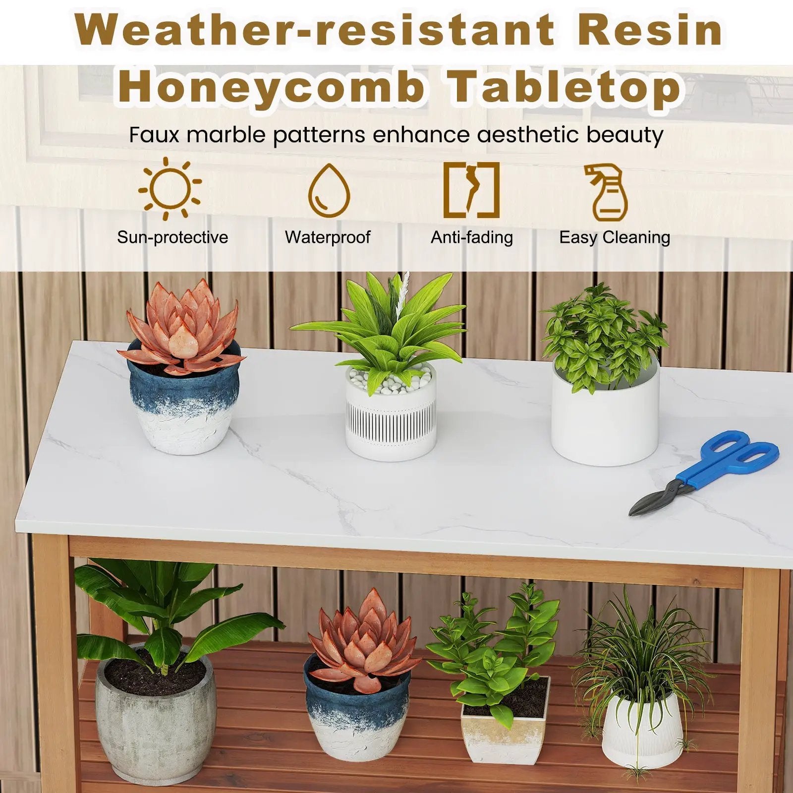 Outdoor Potting Bench Acacia Wood Garden Potting Table Planting Work Bench Station with Louvered Doors by DirectDeals