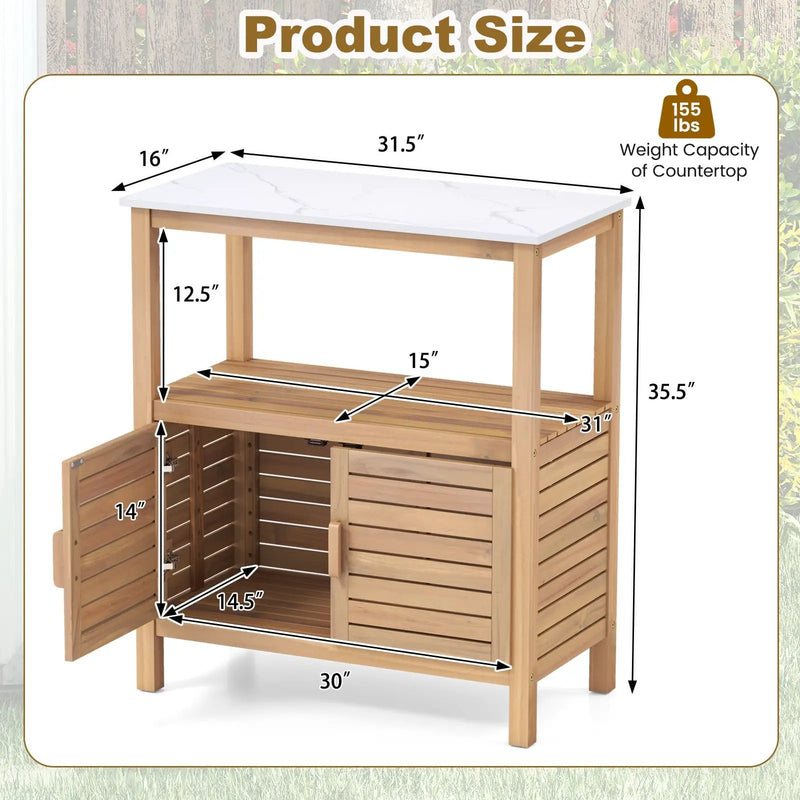 Outdoor Potting Bench Acacia Wood Garden Potting Table Planting Work Bench Station with Louvered Doors by DirectDeals