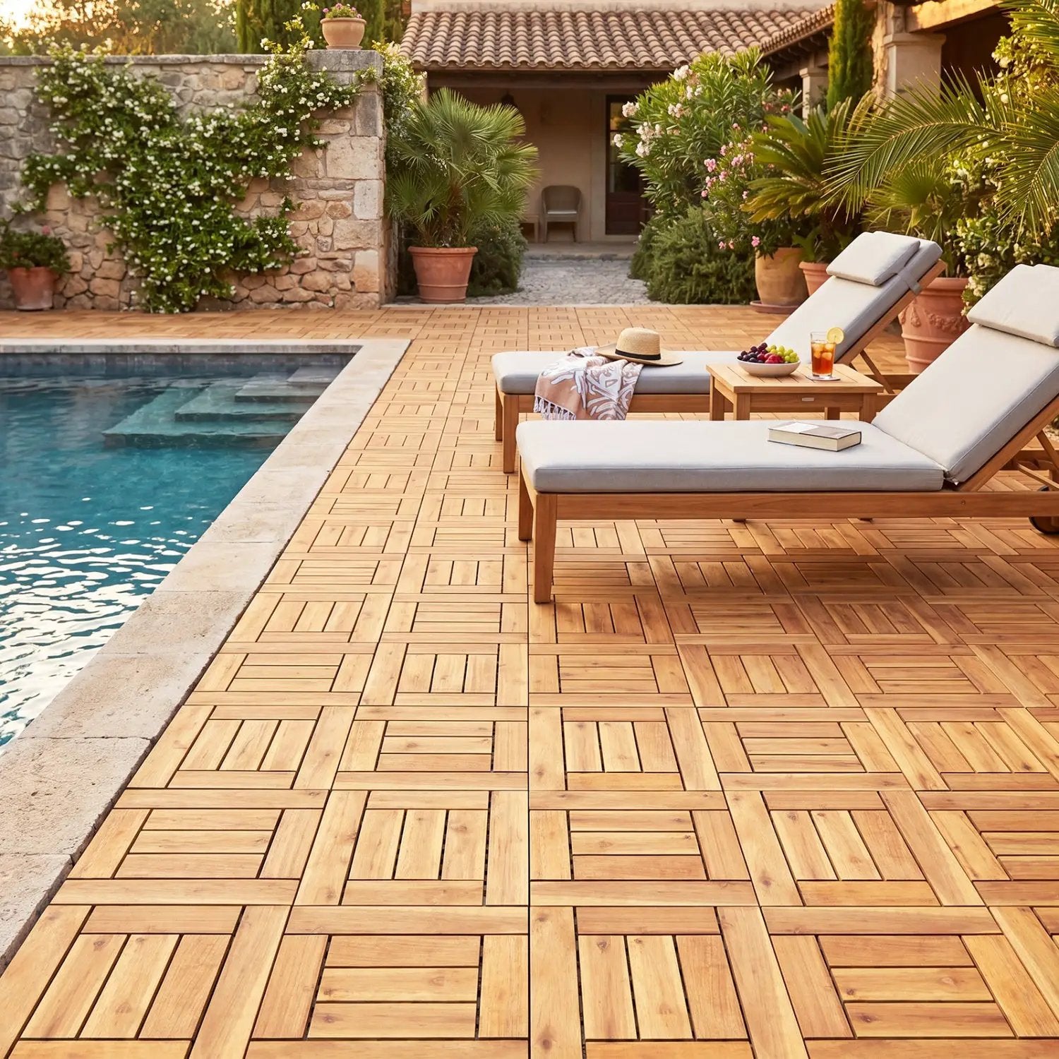 Acacia Wood Interlocking Deck Tiles 12x12 Inch by DirectDeals