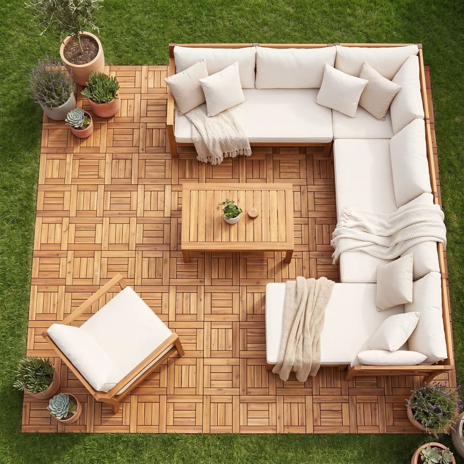 Acacia Wood Interlocking Deck Tiles 12x12 Inch by DirectDeals