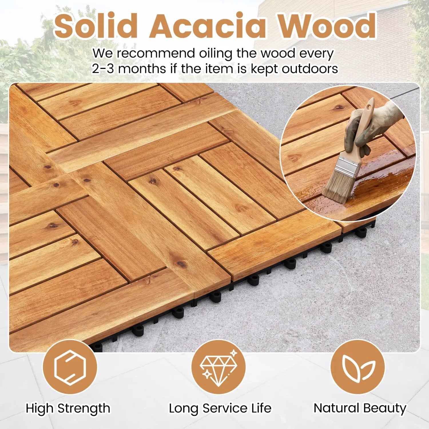 Acacia Wood Interlocking Deck Tiles 12x12 Inch by DirectDeals