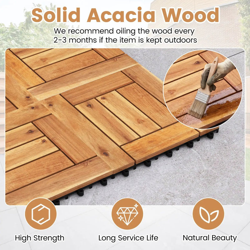 Acacia Wood Interlocking Deck Tiles 12x12 Inch by DirectDeals