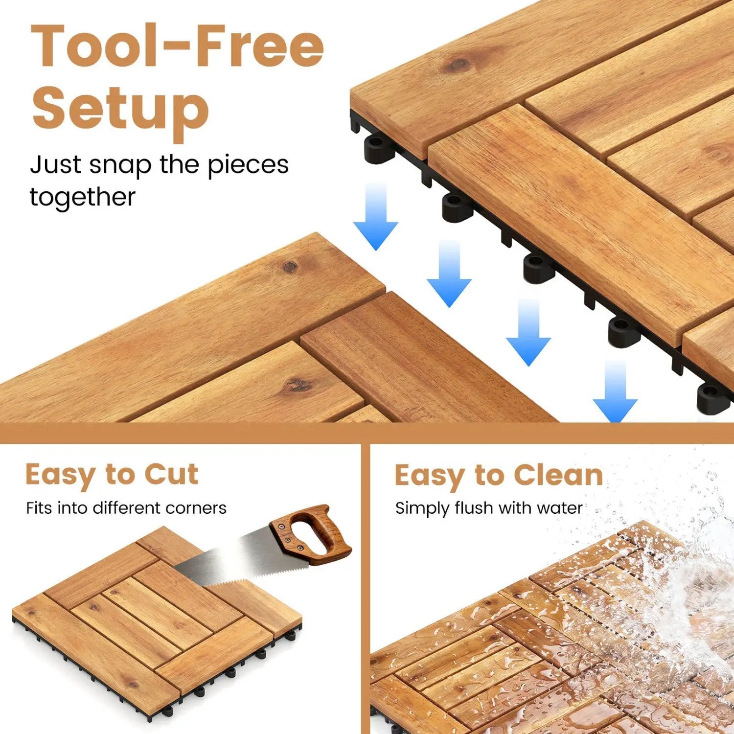 Acacia Wood Interlocking Deck Tiles 12x12 Inch by DirectDeals