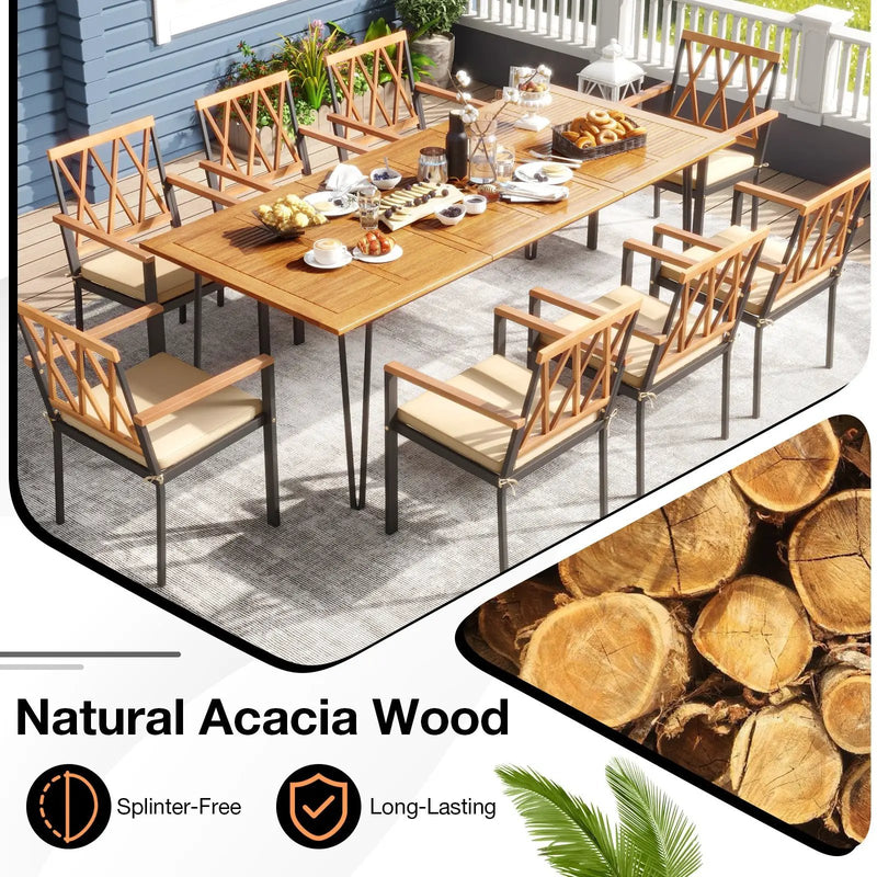 Acacia Wood Outdoor Furniture Set 9 Pieces Patio Dining Set with 8 Chairs by DirectDeals