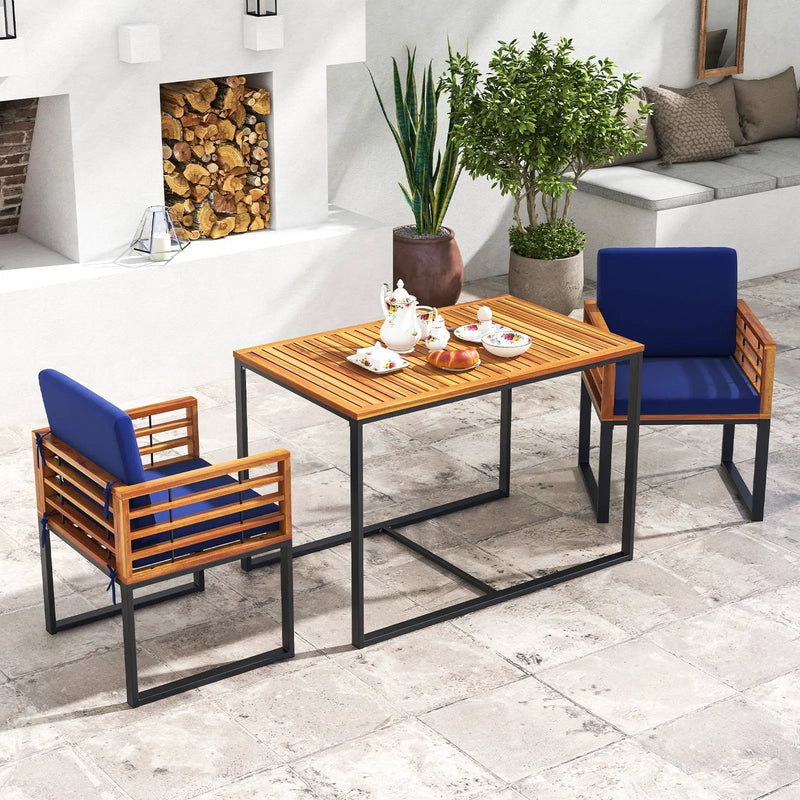 Acacia Wood Outdoor Dining Chairs Set of 2 with Soft Cushions-Navy by DirectDeals