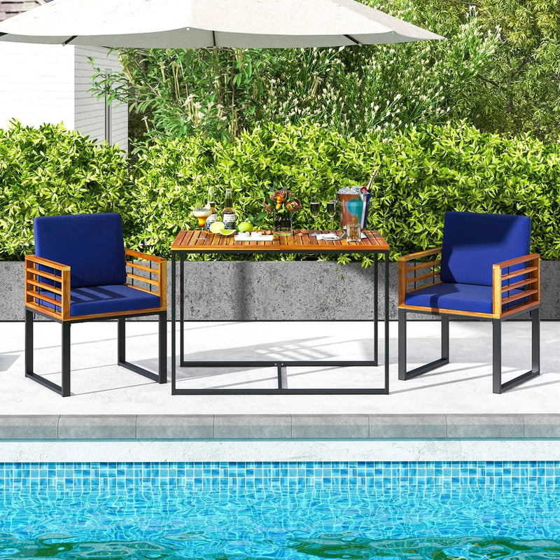 Acacia Wood Outdoor Dining Chairs Set of 2 with Soft Cushions-Navy by DirectDeals