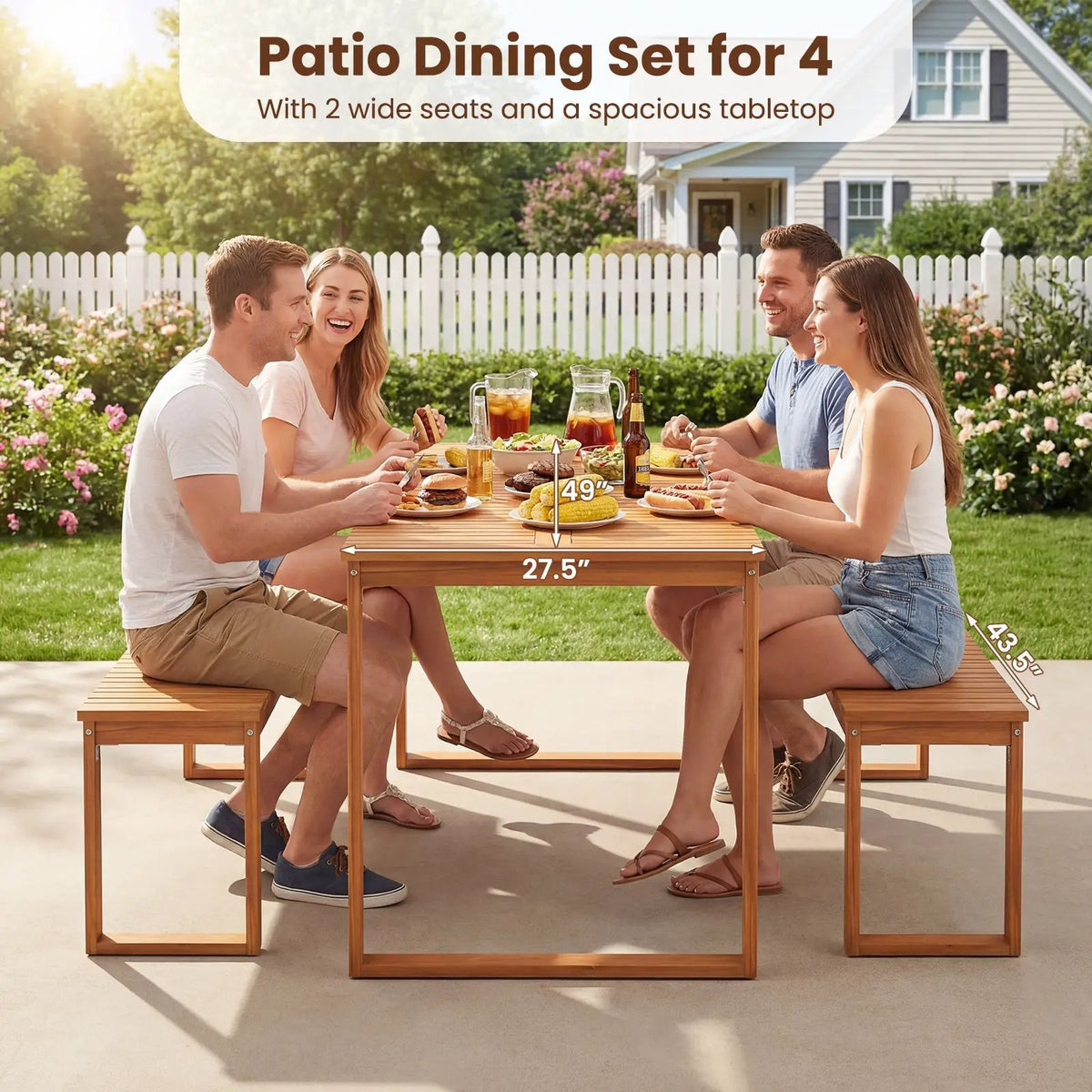 Acacia Wood Outdoor Garden Bench Set of 1/2 with Slatted Seat for Front Porch, photo 15 of 16