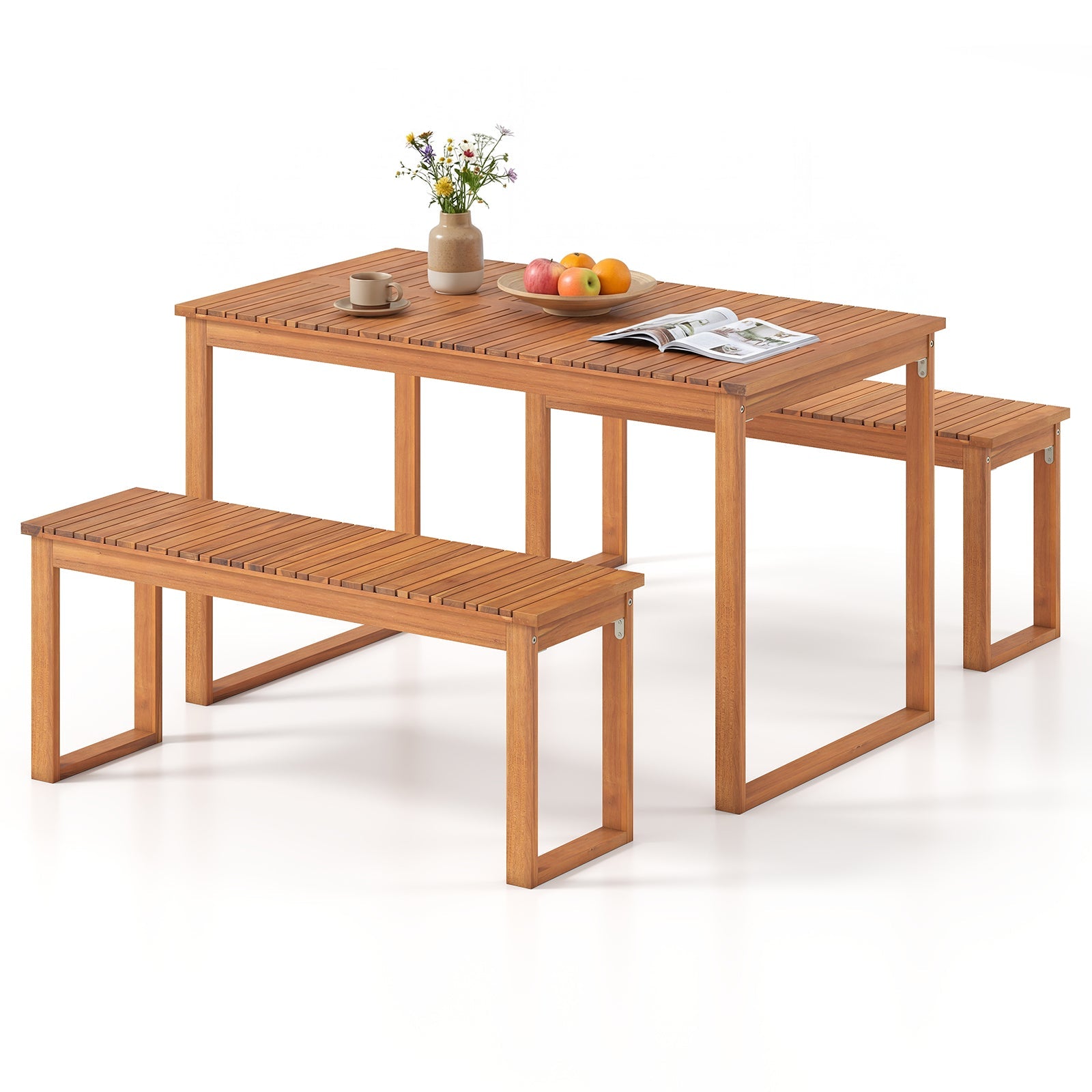 Acacia Wood Outdoor Garden Bench Set of 1/2 with Slatted Seat for Front Porch by DirectDeals