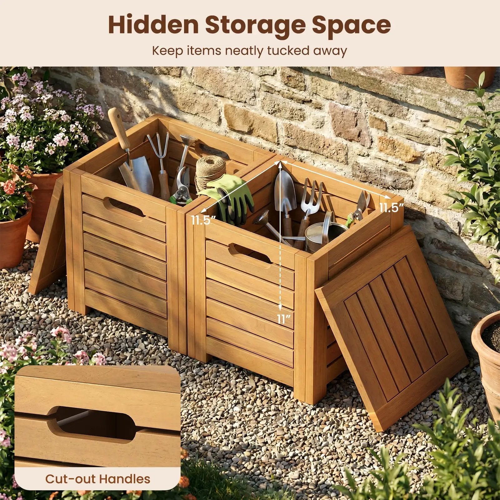 Acacia Wood Outdoor Coffee Table with Stools Set of 2 3 Pieces Patio Table and Stools Set by DirectDeals