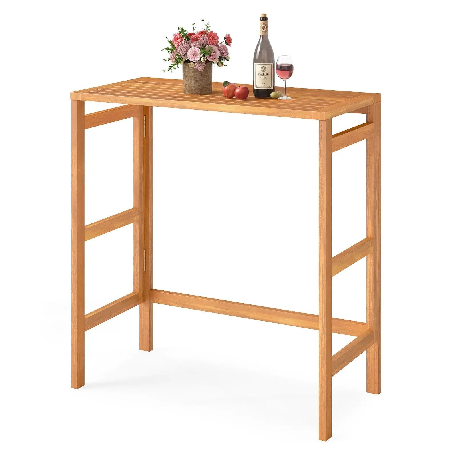 Acacia Wood Outdoor Bar Table with Slatted Tabletop for Balcony by DirectDeals