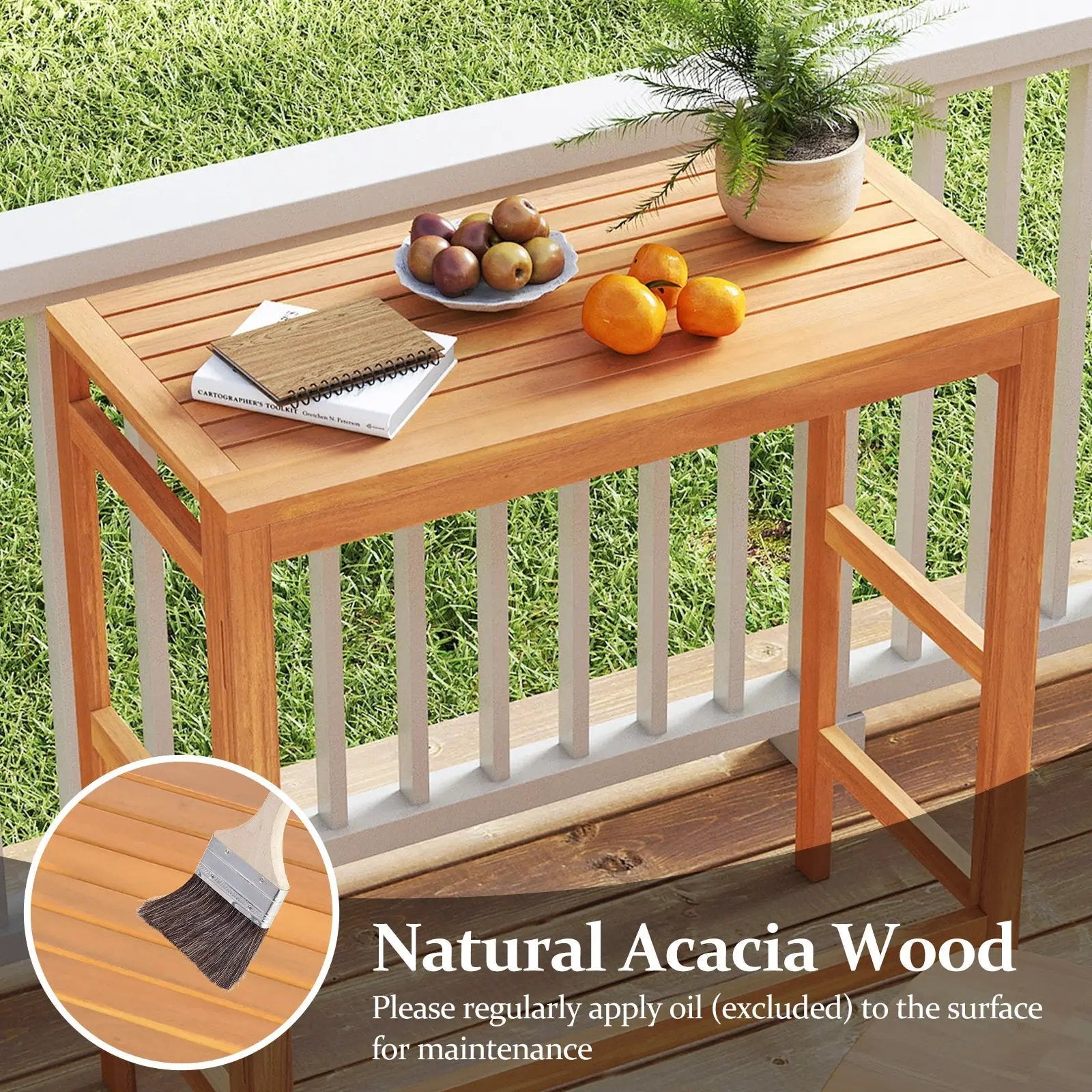 Acacia Wood Outdoor Bar Table with Slatted Tabletop for Balcony by DirectDeals