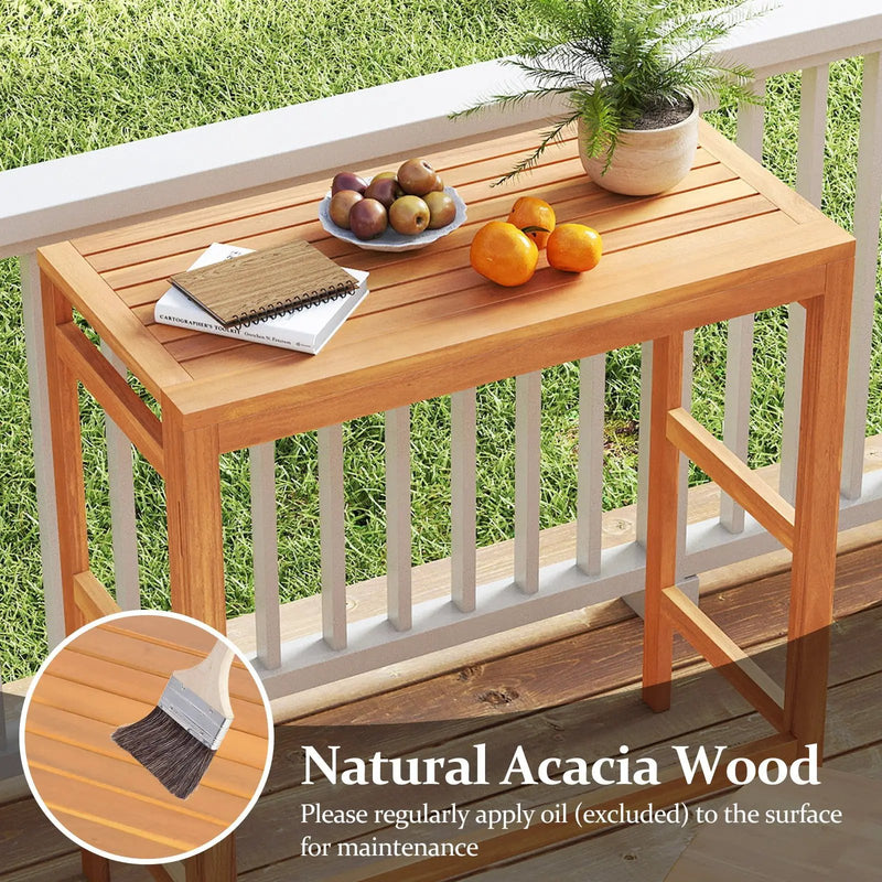 Acacia Wood Outdoor Bar Table with Slatted Tabletop for Balcony by DirectDeals