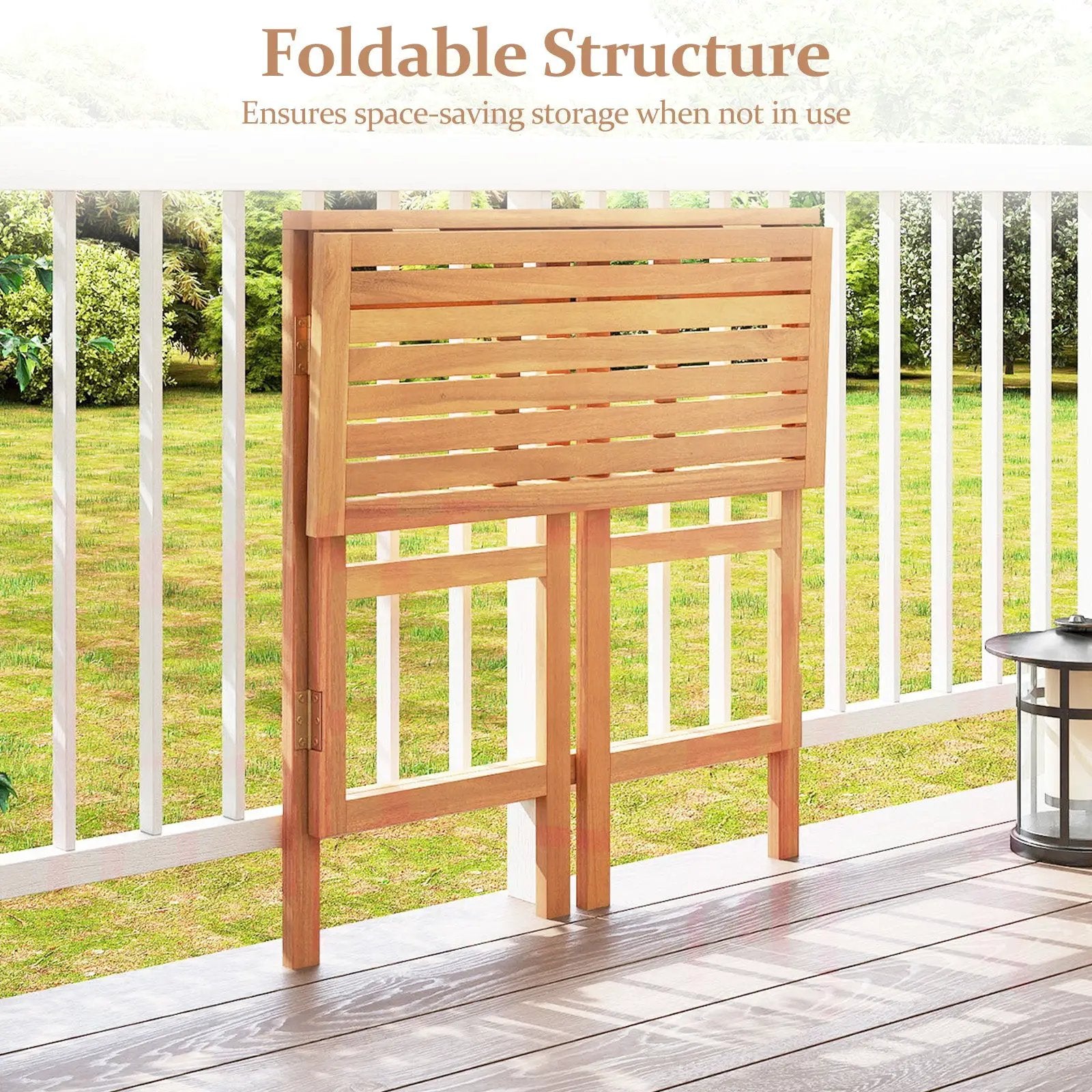 Acacia Wood Outdoor Bar Table with Slatted Tabletop for Balcony by DirectDeals