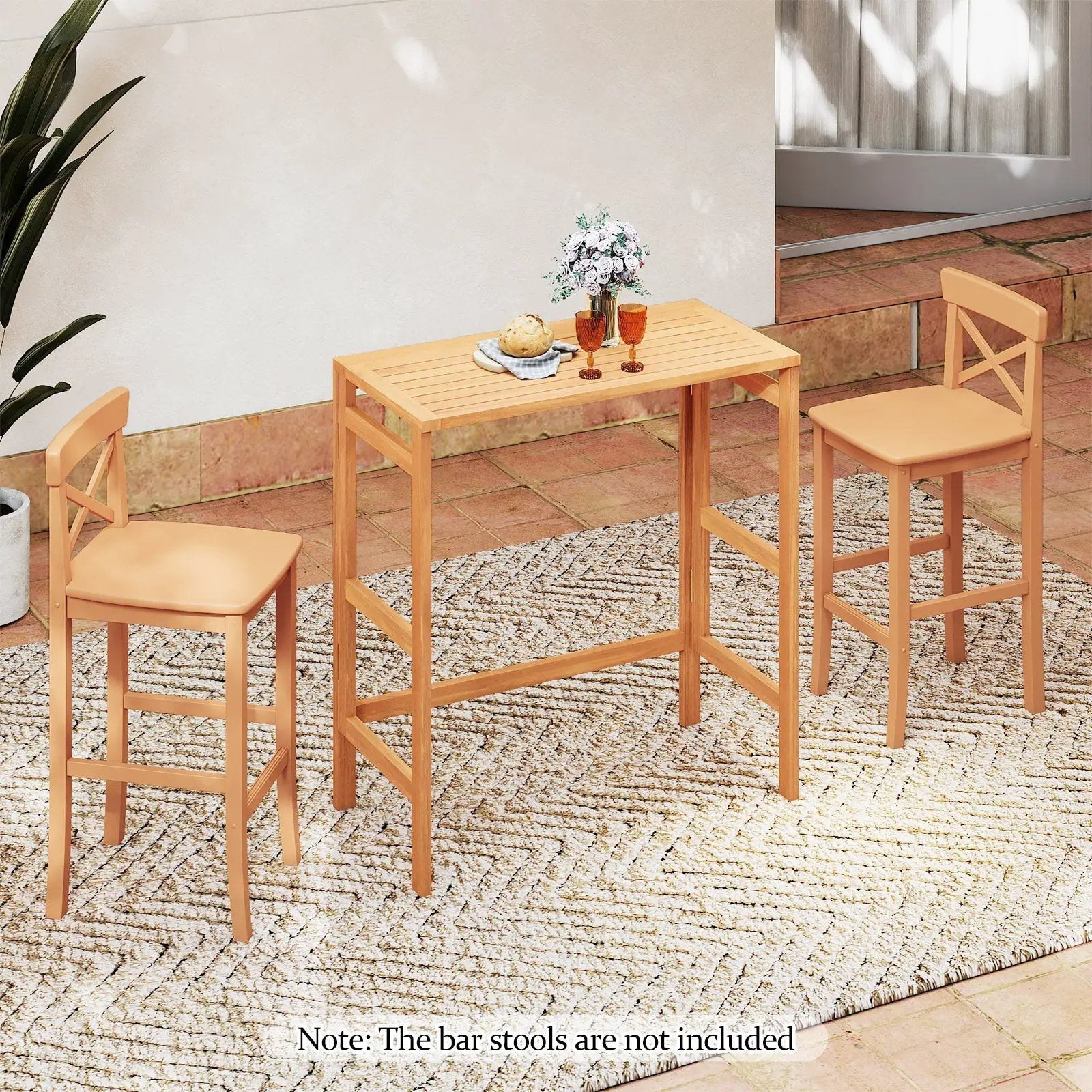 Acacia Wood Outdoor Bar Table with Slatted Tabletop for Balcony by DirectDeals