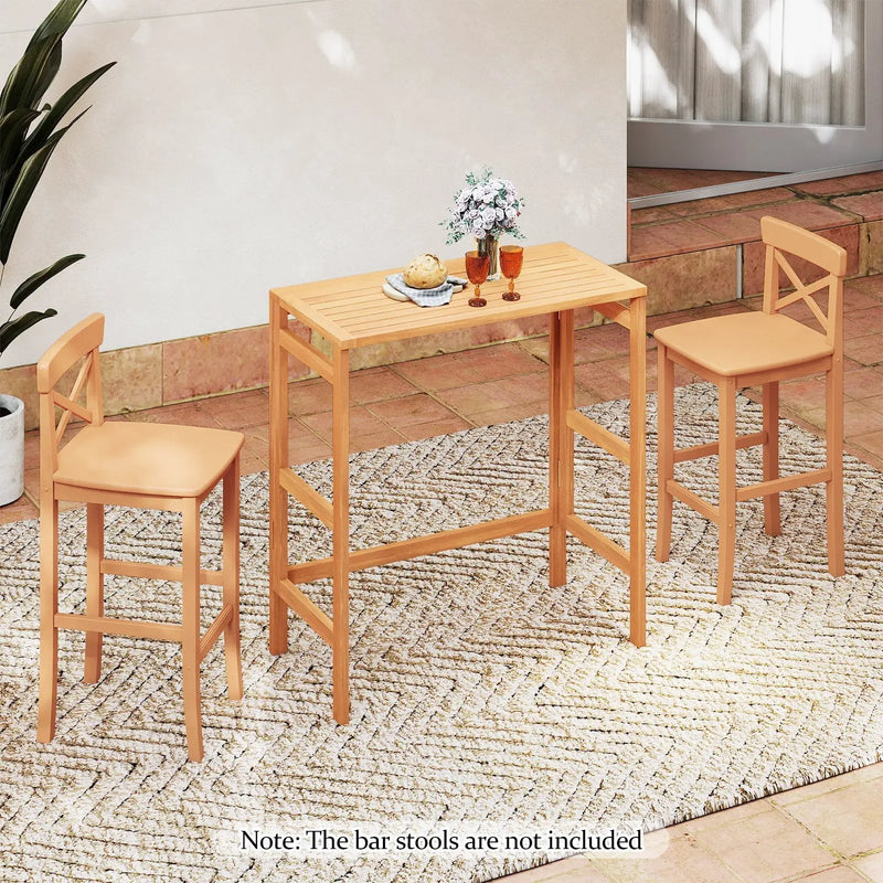 Acacia Wood Outdoor Bar Table with Slatted Tabletop for Balcony by DirectDeals