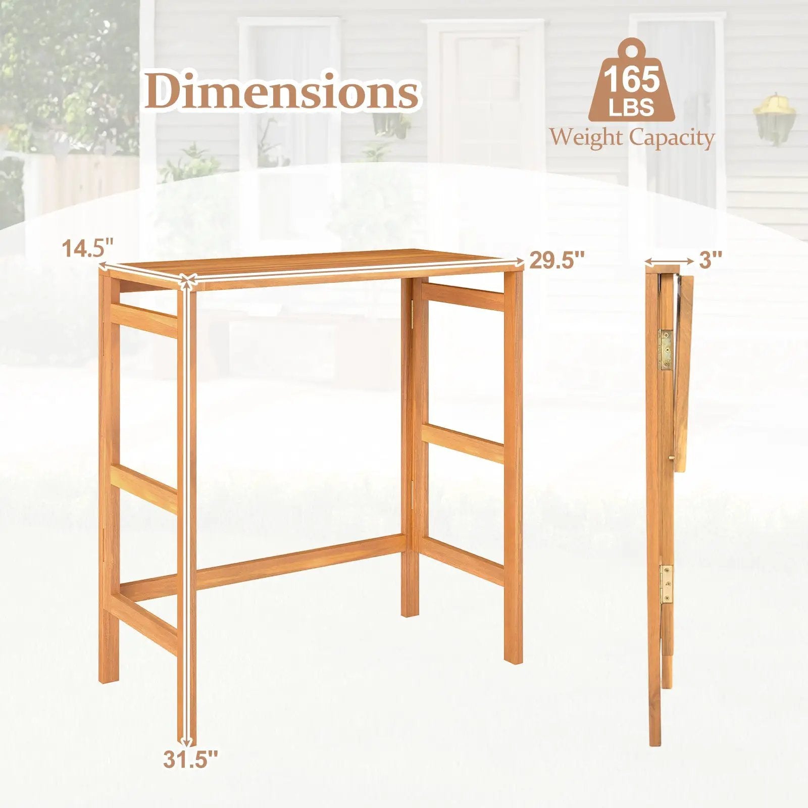 Acacia Wood Outdoor Bar Table with Slatted Tabletop for Balcony by DirectDeals
