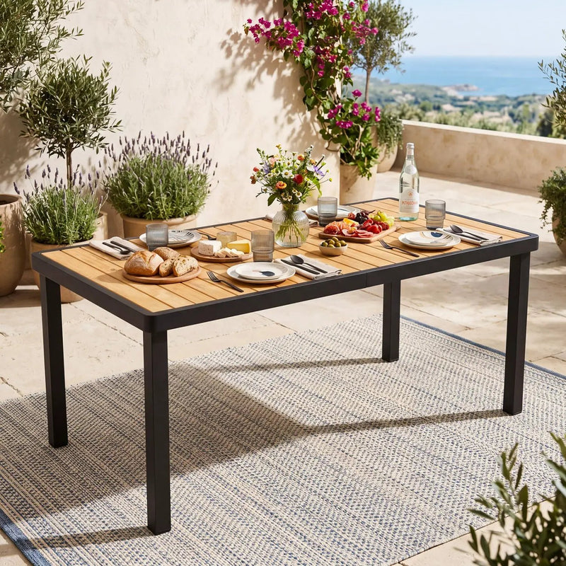 Acacia Wood Outdoor Dining Table with 1.97" Umbrella Hole for 6 People by DirectDeals