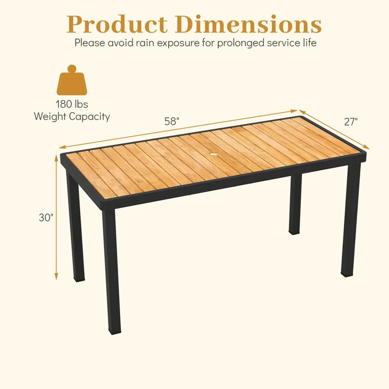 Acacia Wood Outdoor Dining Table with 1.97" Umbrella Hole for 6 People by DirectDeals