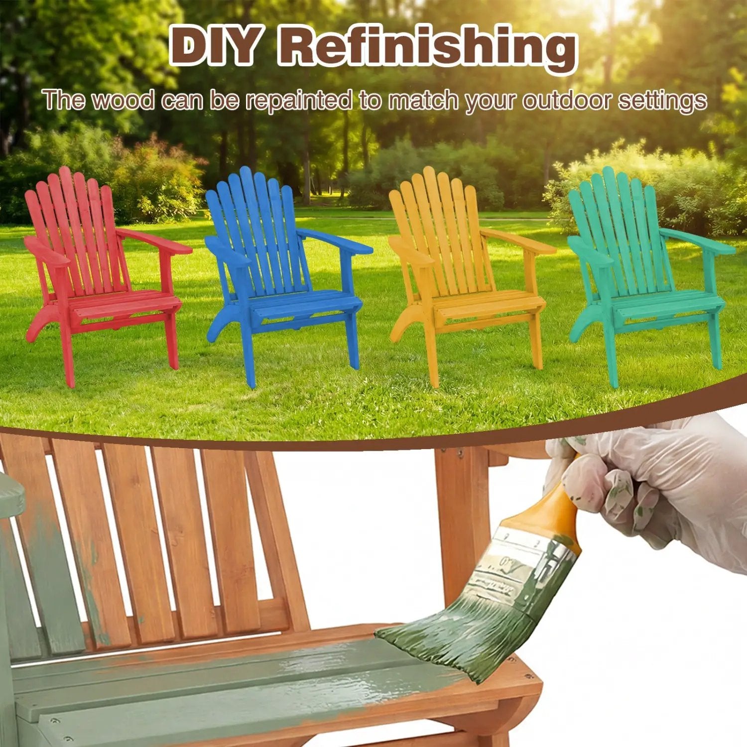 Acacia Wood Adirondack Chair - 400 lb Capacity by DirectDeals