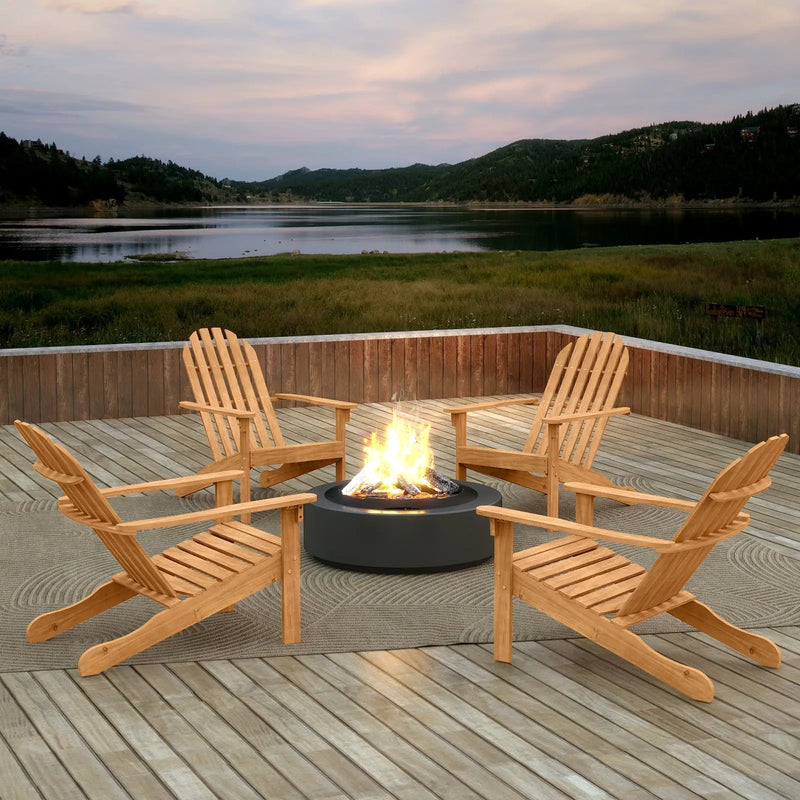 Acacia Wood Patio Adirondack Chair with Inclined Seat and High Backrest for Porch Poolside-Natural by DirectDeals