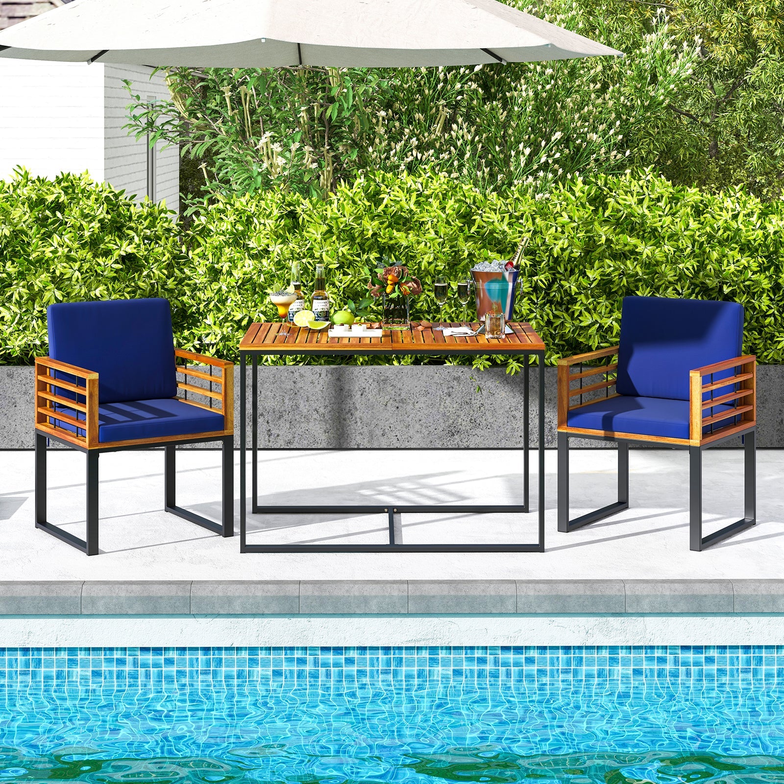 Acacia Wood Patio Dining Table with Metal Frame-Navy by DirectDeals