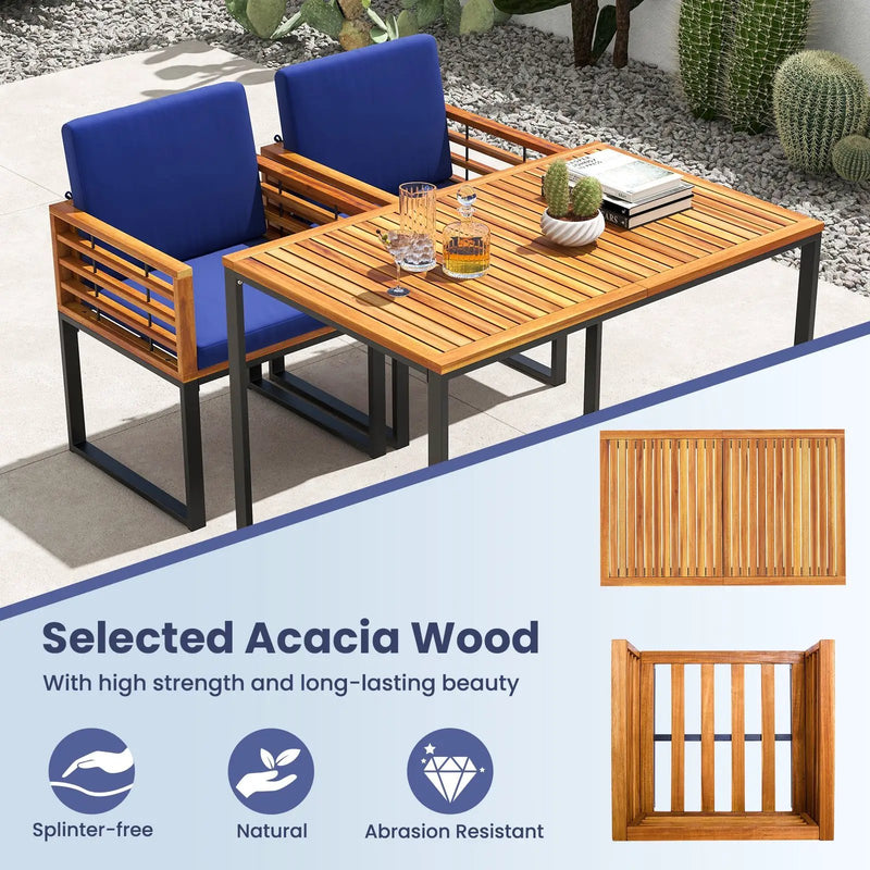 Acacia Wood Patio Dining Table with Metal Frame-Navy by DirectDeals