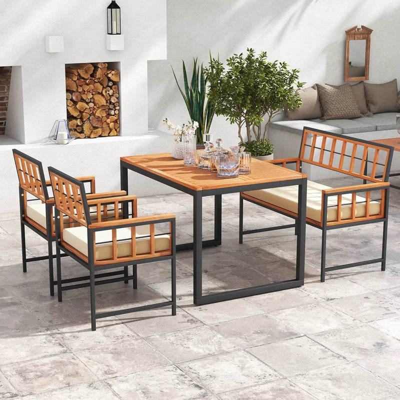 4 Pieces Acacia Wood Patio Dining Set with 1 Rectangular Table-Natural by DirectDeals