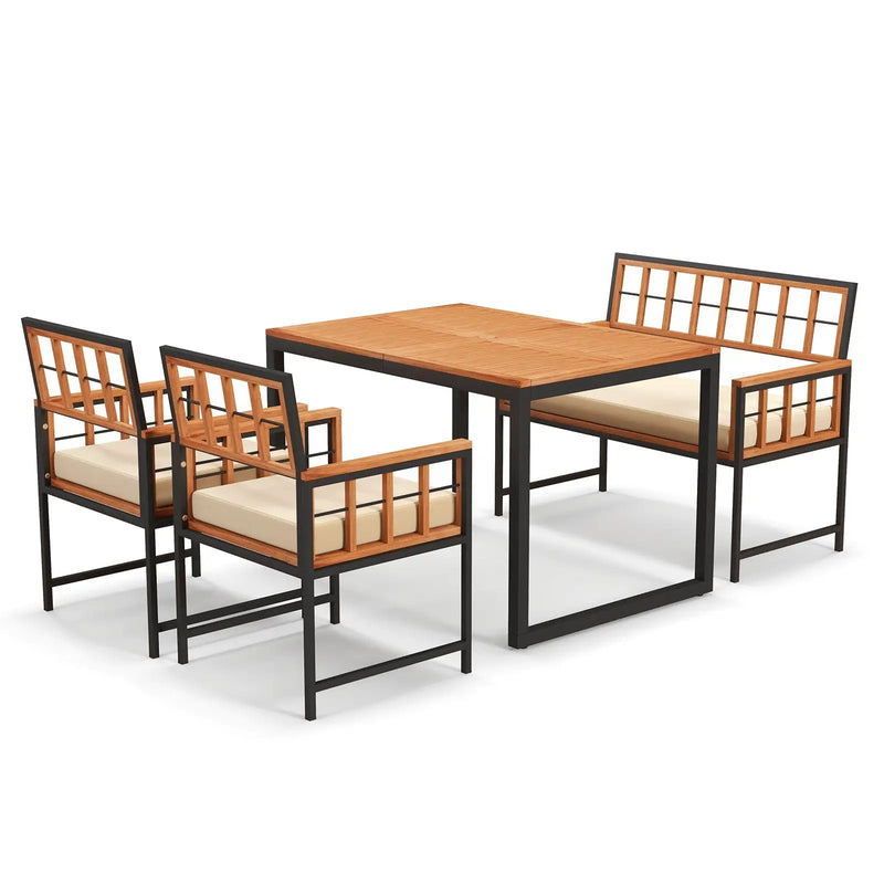 4 Pieces Acacia Wood Patio Dining Set with 1 Rectangular Table-Natural by DirectDeals