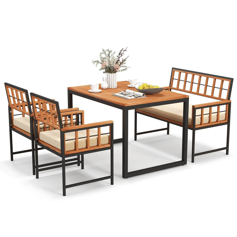 4 Pieces Acacia Wood Patio Dining Set with 1 Rectangular Table-Natural by DirectDeals
