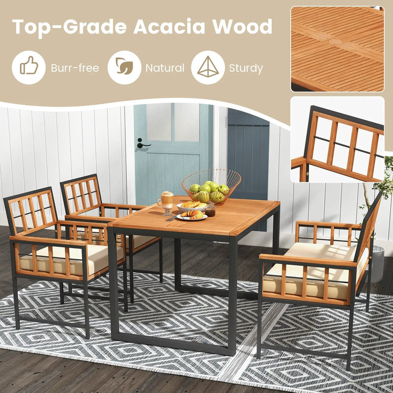 4 Pieces Acacia Wood Patio Dining Set with 1 Rectangular Table-Natural by DirectDeals
