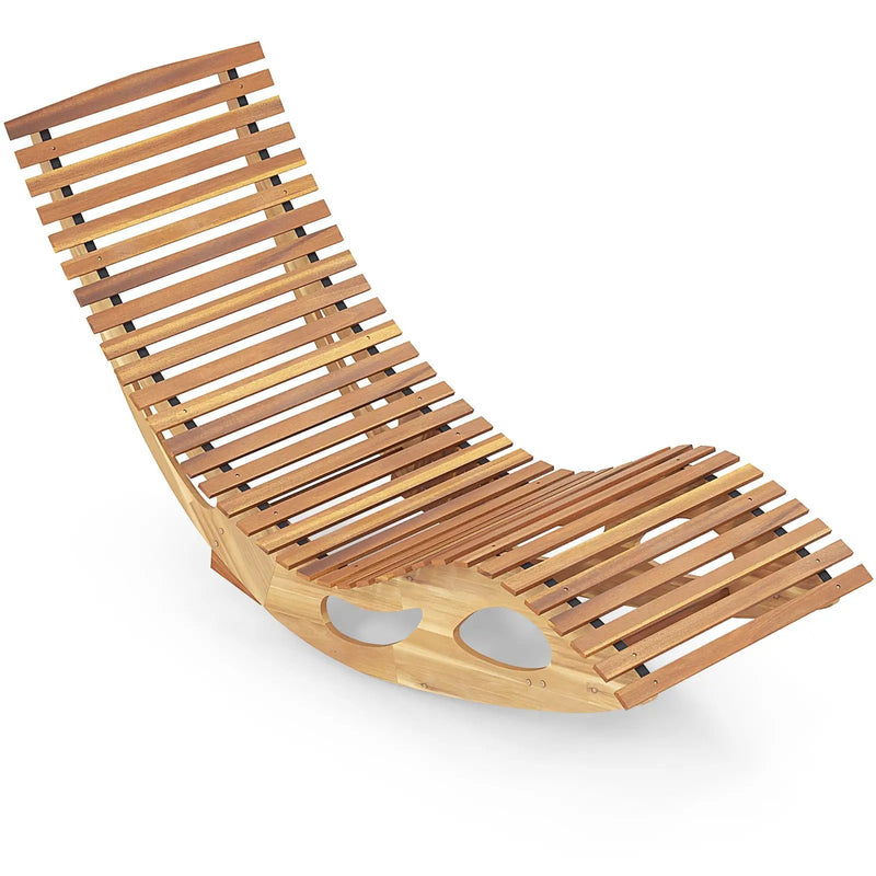Acacia Wood Patio Rocking Sun Lounger Chaise Lounge with Ergonomic Curved Seat by DirectDeals