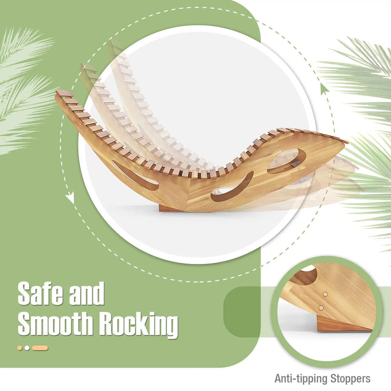 Acacia Wood Patio Rocking Sun Lounger Chaise Lounge with Ergonomic Curved Seat by DirectDeals