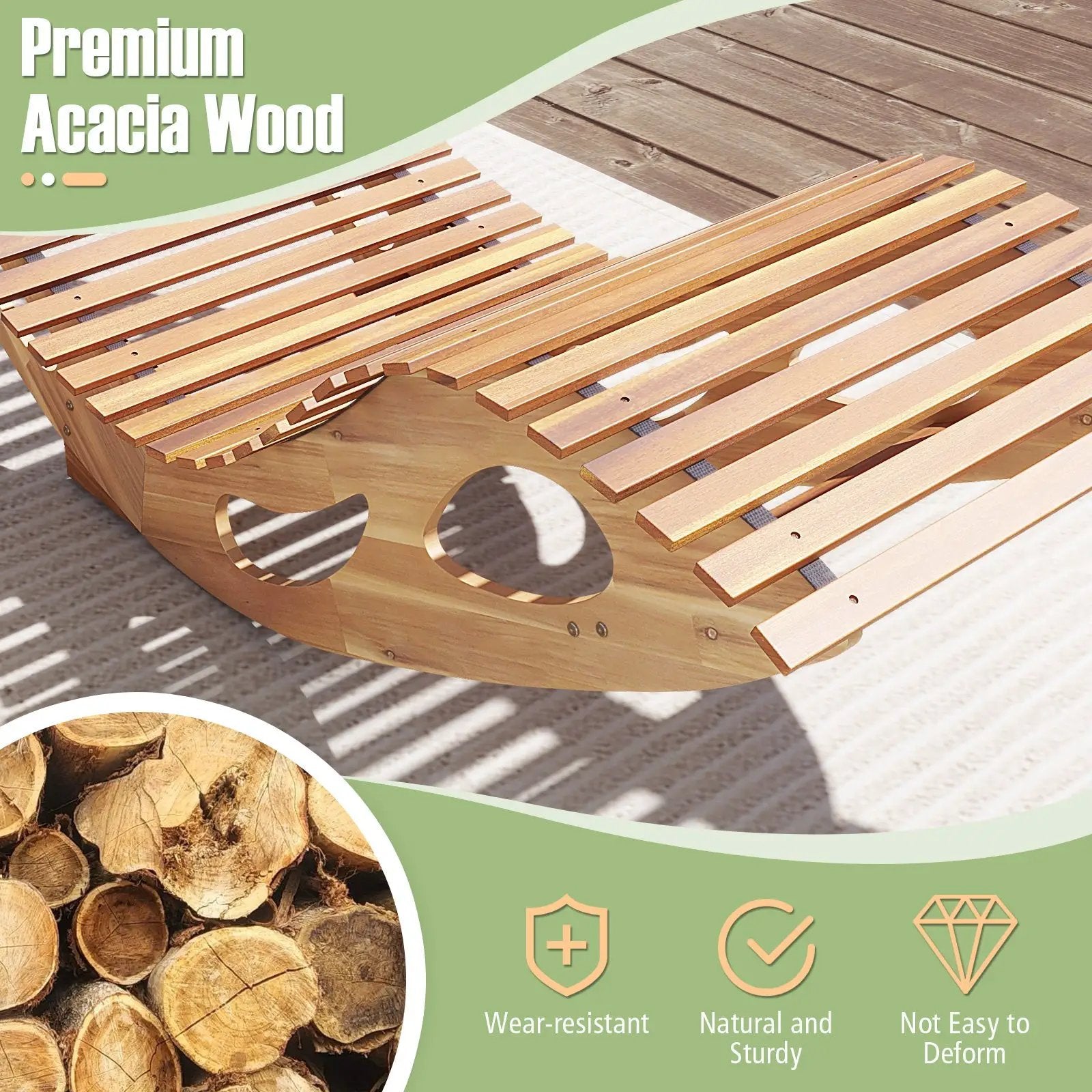 Acacia Wood Patio Rocking Sun Lounger Chaise Lounge with Ergonomic Curved Seat by DirectDeals