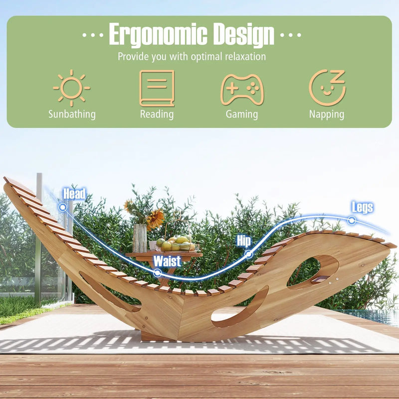 Acacia Wood Patio Rocking Sun Lounger Chaise Lounge with Ergonomic Curved Seat by DirectDeals