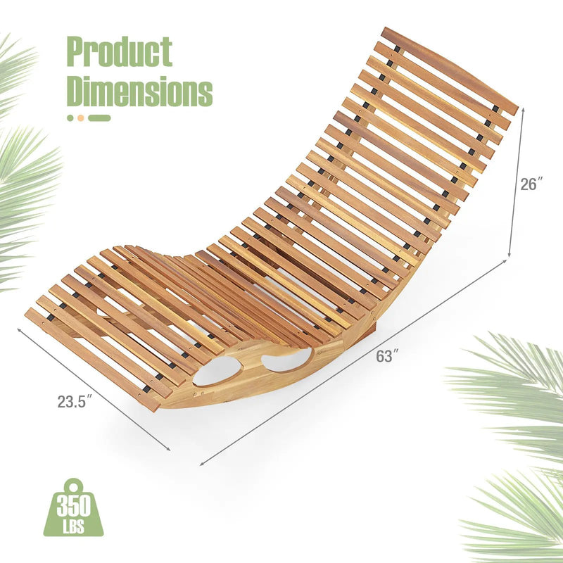 Acacia Wood Patio Rocking Sun Lounger Chaise Lounge with Ergonomic Curved Seat by DirectDeals
