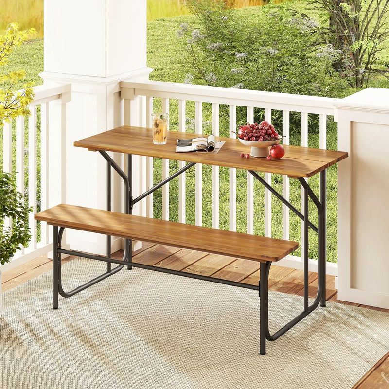 Acacia Wood Patio Table Bench for 2 People One-Side Picnic Table by DirectDeals
