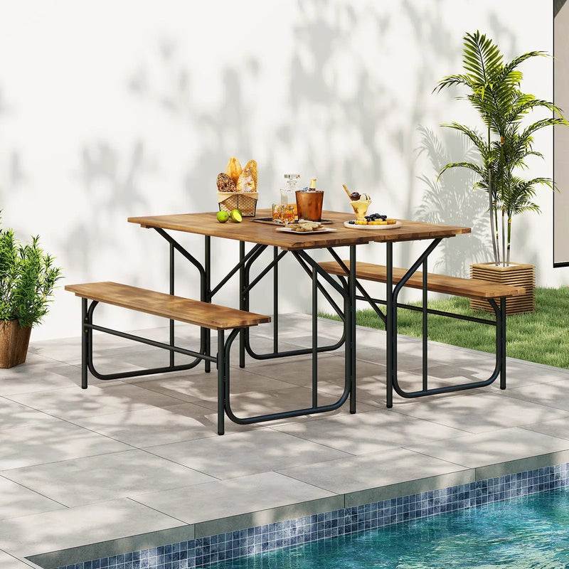 Acacia Wood Patio Table Bench for 2 People One-Side Picnic Table by DirectDeals