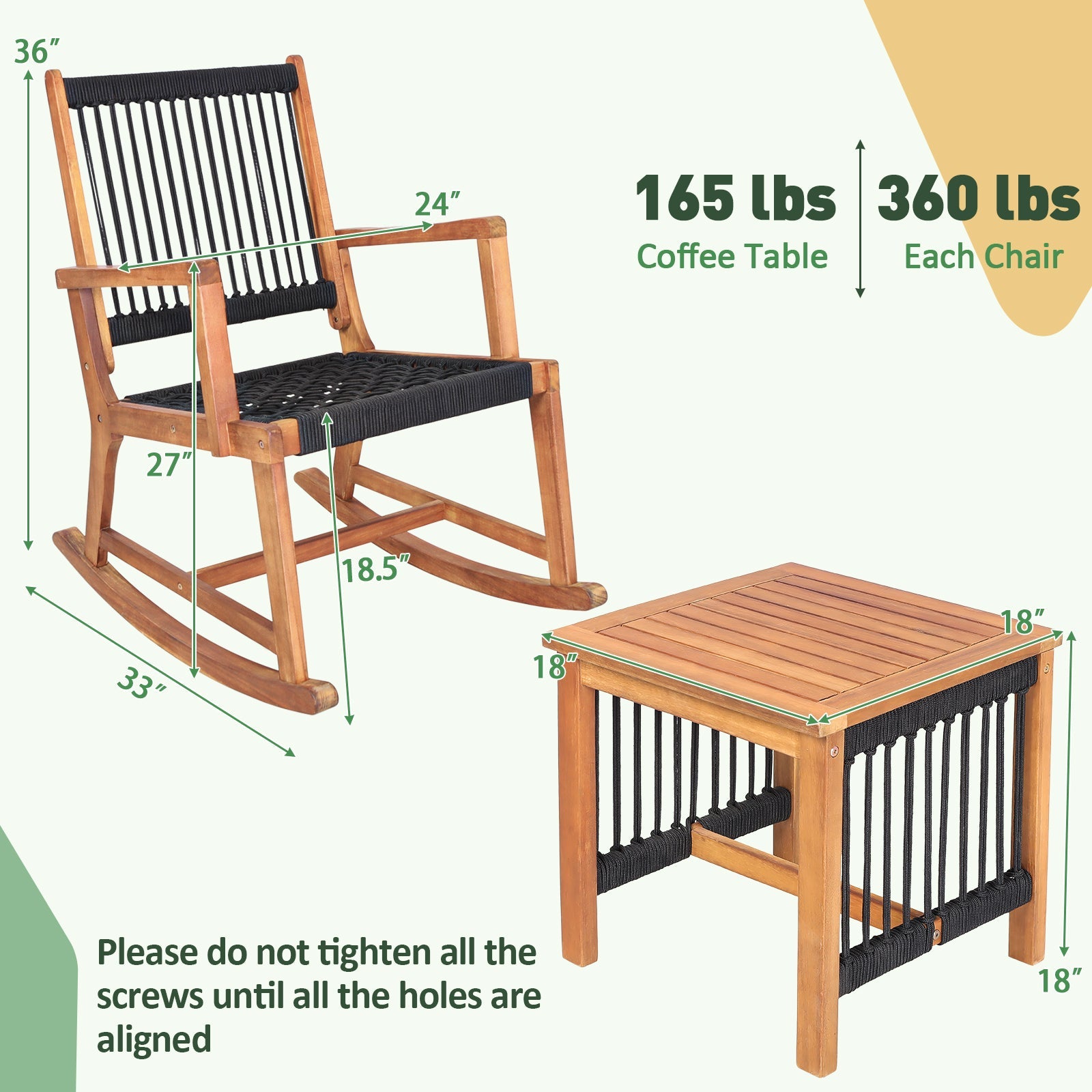 3 Pieces Acacia Wood Rocking Bistro Set by DirectDeals