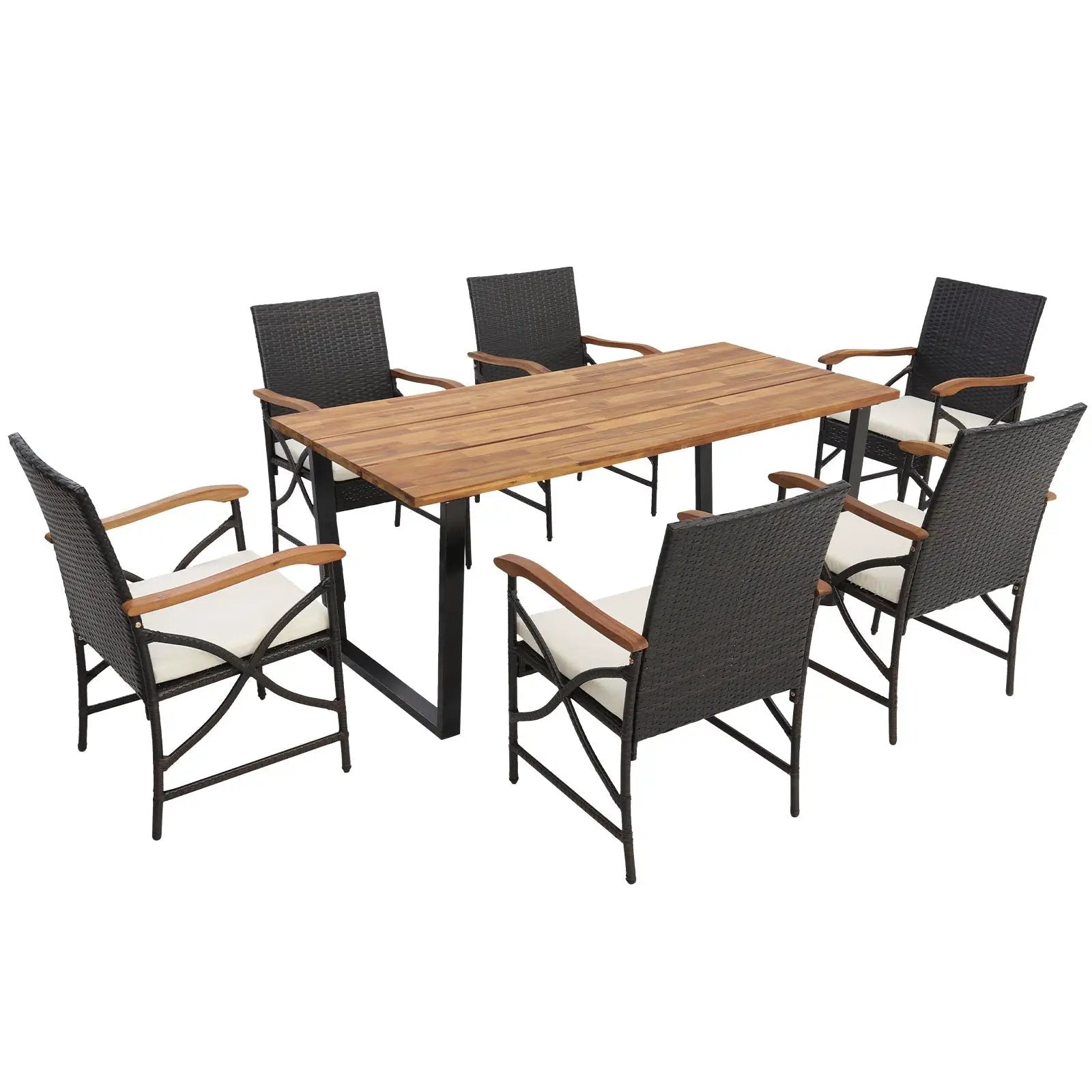 7 Pieces Patio Rattan Dining Set with Umbrella Hole-L by DirectDeals
