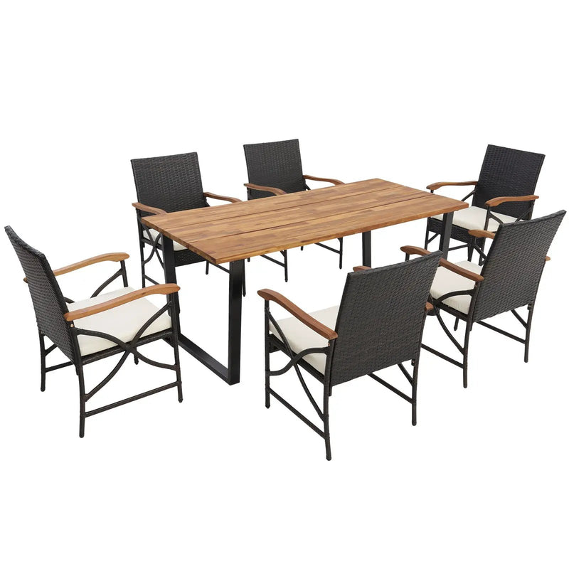 7 Pieces Patio Rattan Dining Set with Umbrella Hole-L by DirectDeals