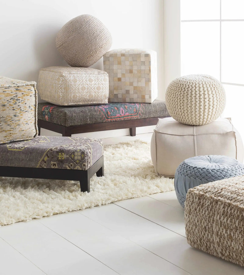 Netcong Tan Jute Pouf - Clearance by Boutique Rugs